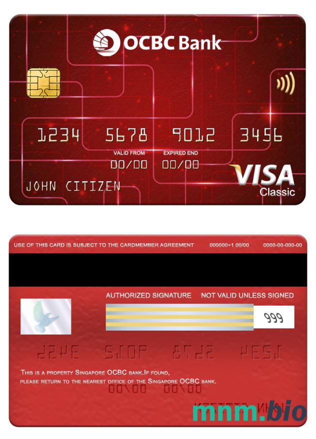 Singapore OCBC bank visa klasyczny karta przykład w formacie PSD